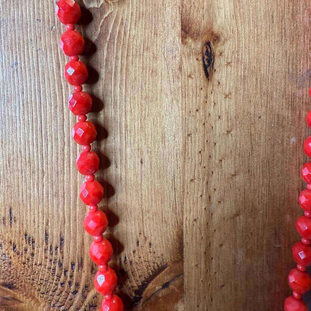 Vintage Red Faceted Glass Bead Necklace